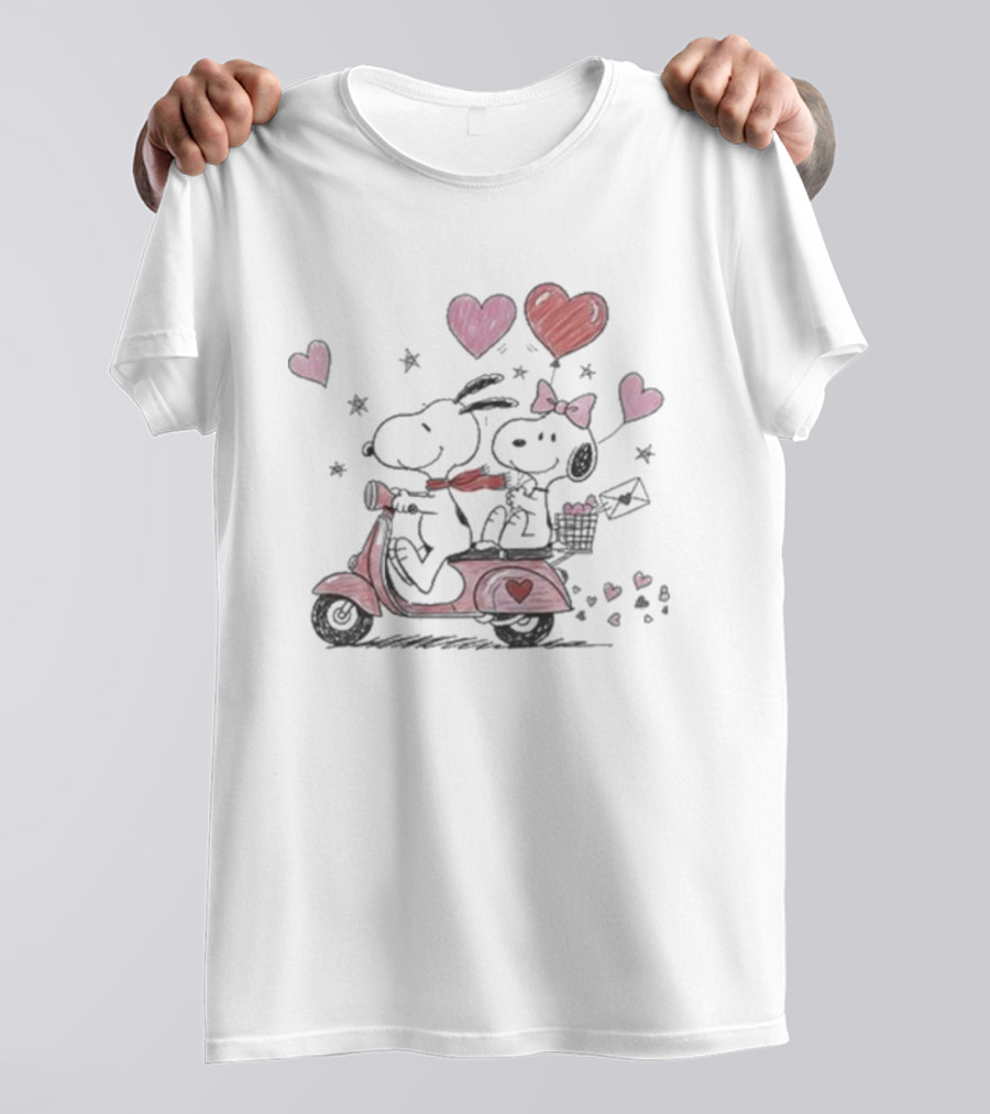 Snoopy Peanuts Valentine's Day Hearts Romantic Scooter Celebration T-Shirt