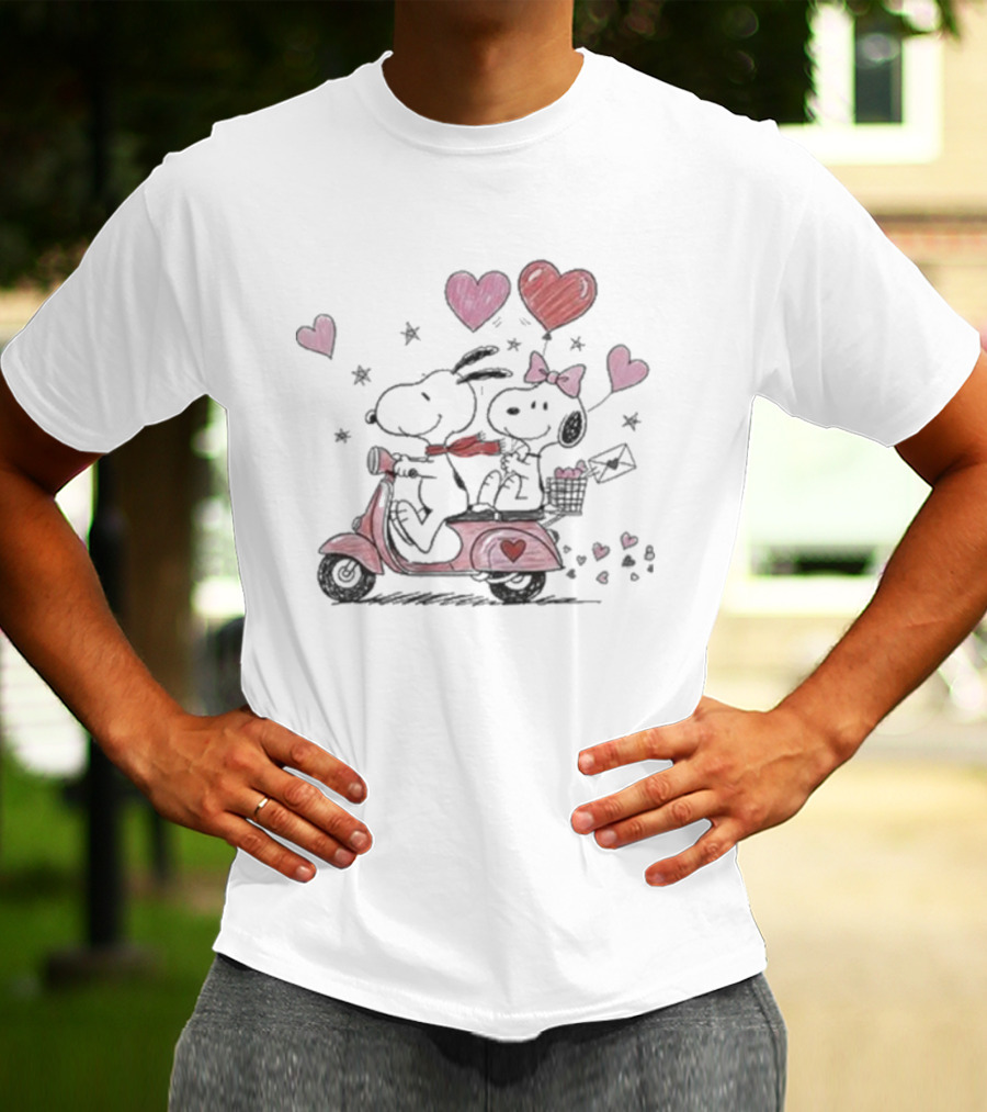 Snoopy Peanuts Valentine's Day Hearts Romantic Scooter Celebration T-Shirt