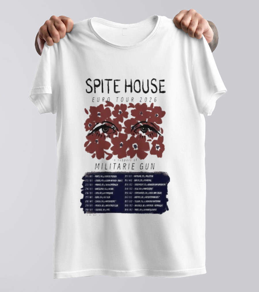 Spite House Militärie Gun Euro Tour 2026 Eyes And Flowers T-Shirt