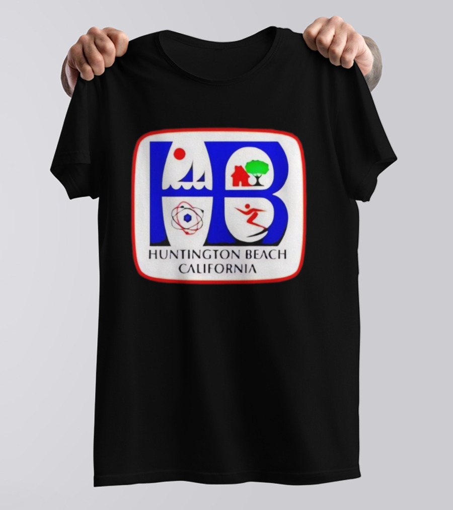 Huntington Beach California HB Surf City Skateboarding Waves Icons T-Shirt