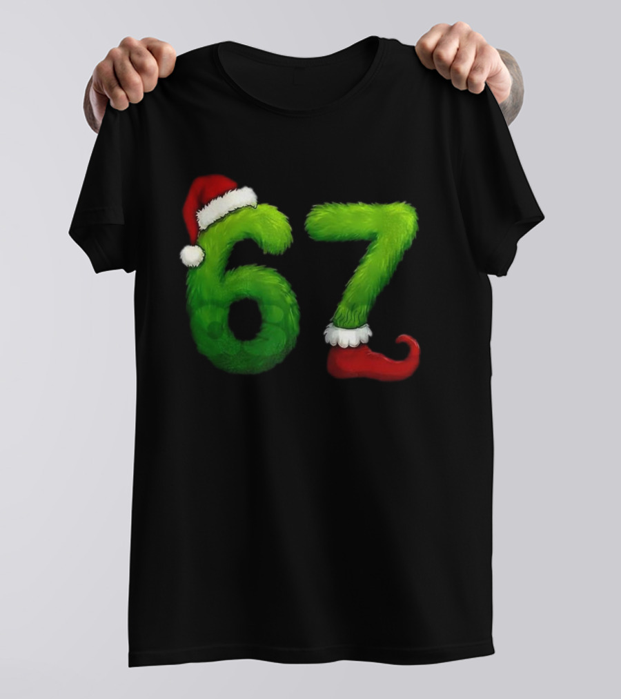 Gen Z Meme 67 Santa Hat Grinch Feet Christmas T-Shirt