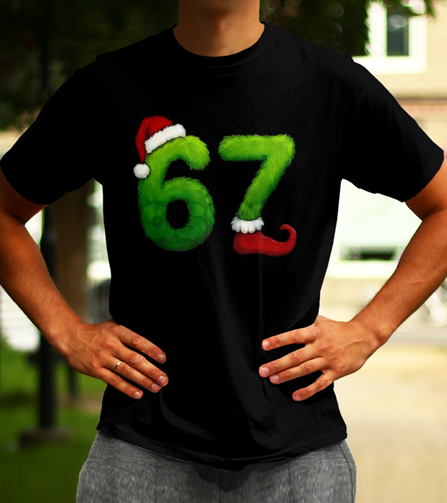 Gen Z Meme 67 Santa Hat Grinch Feet Christmas T-Shirt
