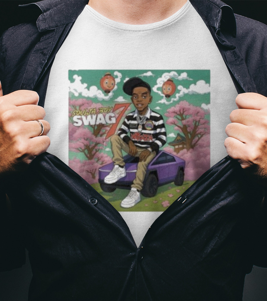 Soulja Boy Swag 7 Cartoon Style With Car And Cherry Blossoms T-Shirt