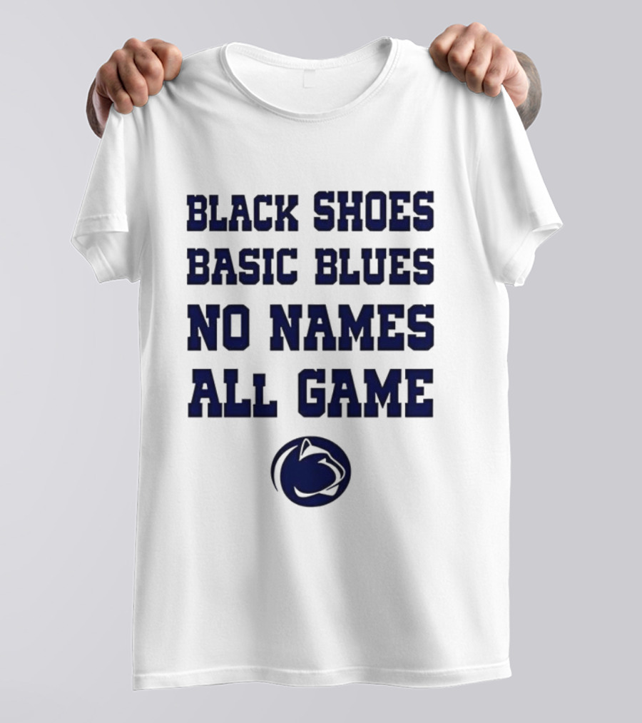 Penn State Nittany Lions Black Shoes Basic Blues No Names All Game Lions Logo T-Shirt