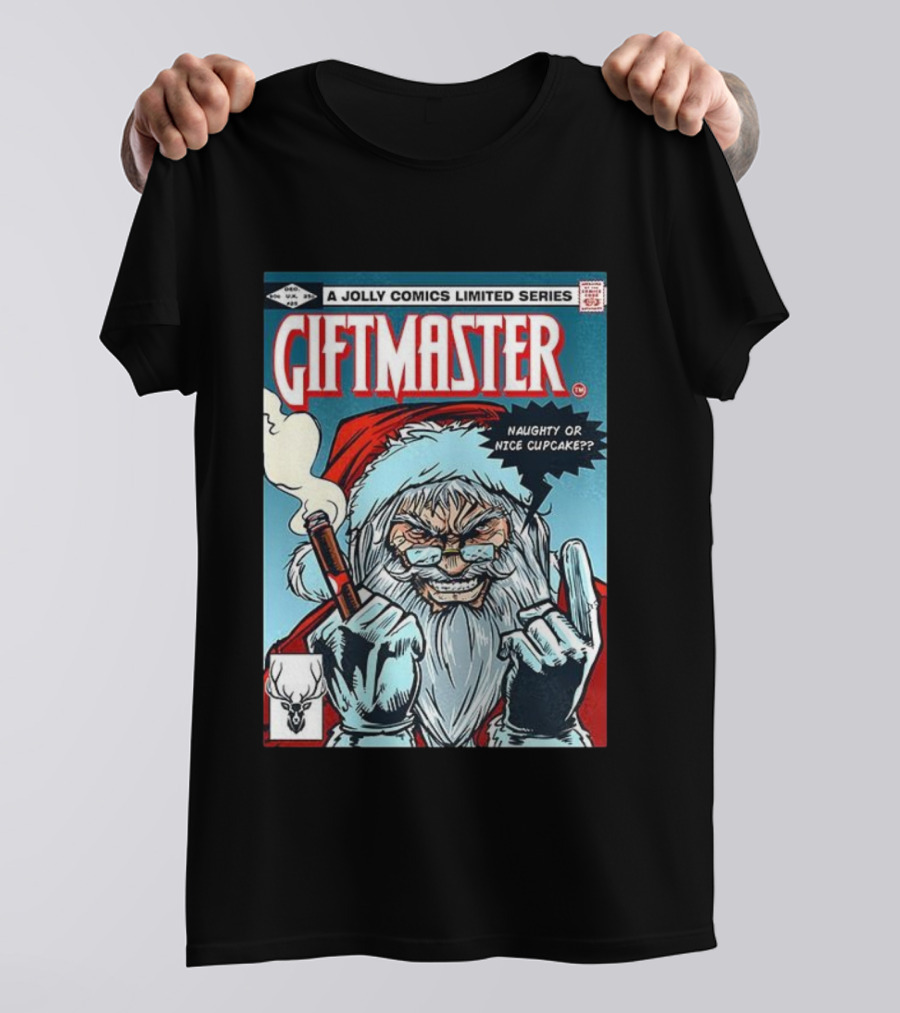 Giftmaster Jolly Comics Naughty Or Nice Cupcake Christmas T-Shirt