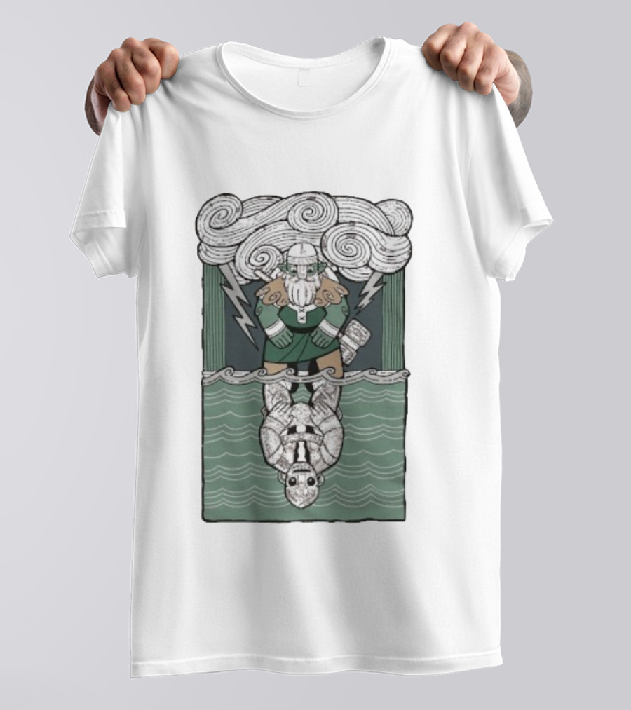 Tales From The Stinky Dragon Reflections Of Tolv Viking Dwarf And Robot Mirror Waves Storm Clouds Lightning T-Shirt