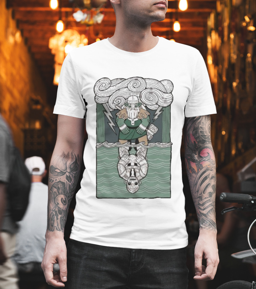 Tales From The Stinky Dragon Reflections Of Tolv Viking Dwarf And Robot Mirror Waves Storm Clouds Lightning T-Shirt