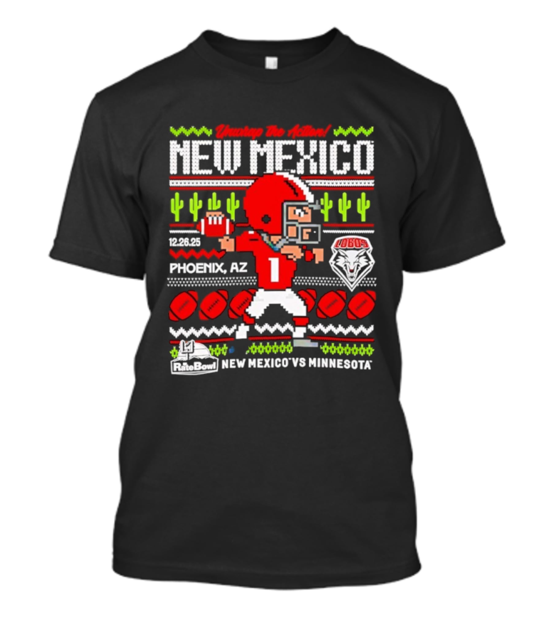New Mexico Vs Minnesota 2025 Rate Bowl Phoenix AZ Lobos Ugly Christmas T-Shirt