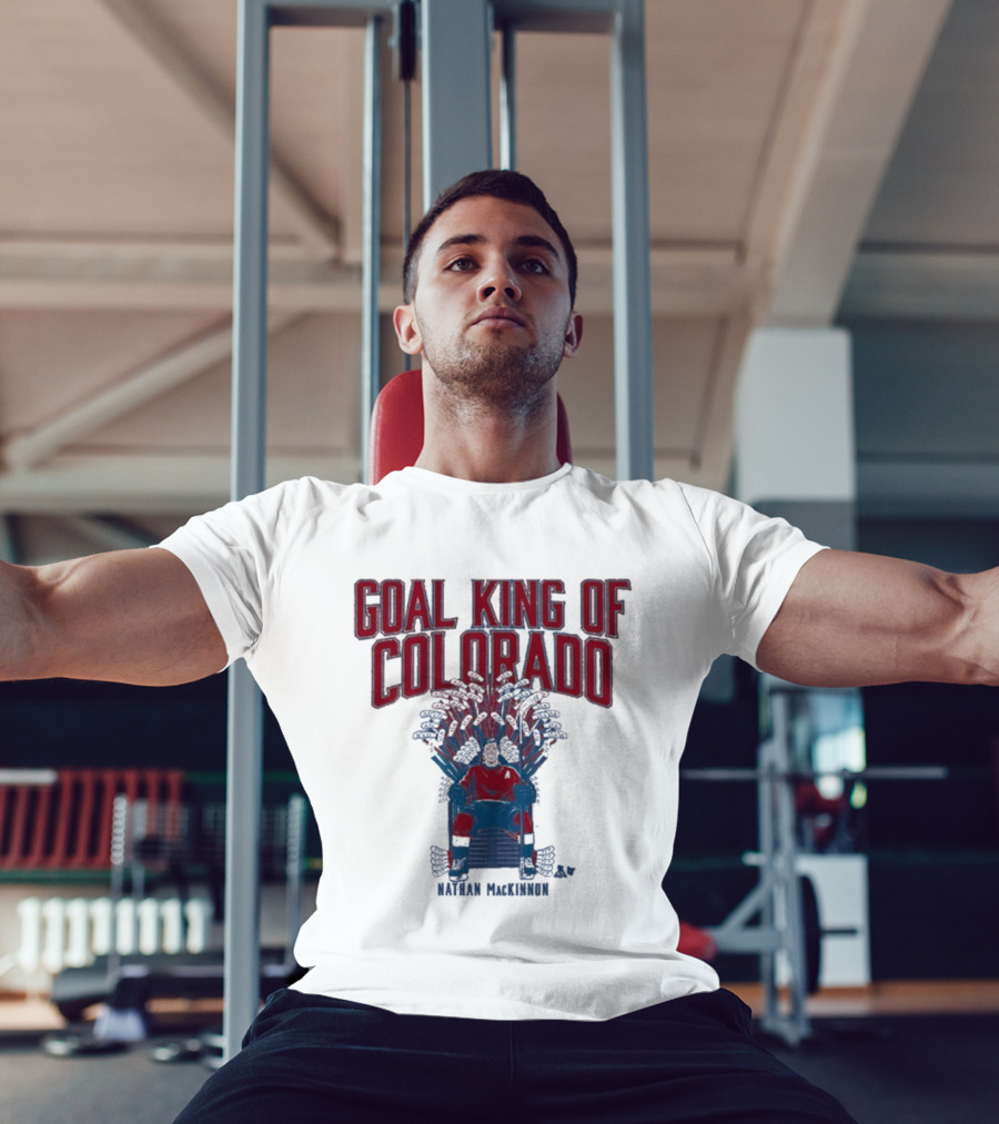 GOAL KING OF COLORADO NATHAN MACKINNON ICONIC THRONE T-Shirt