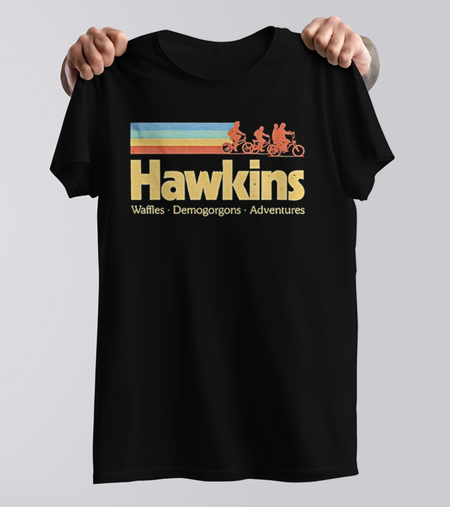 Hawkins Waffles Demogorgons Adventures Retro Stripe Bike Riders T-Shirt