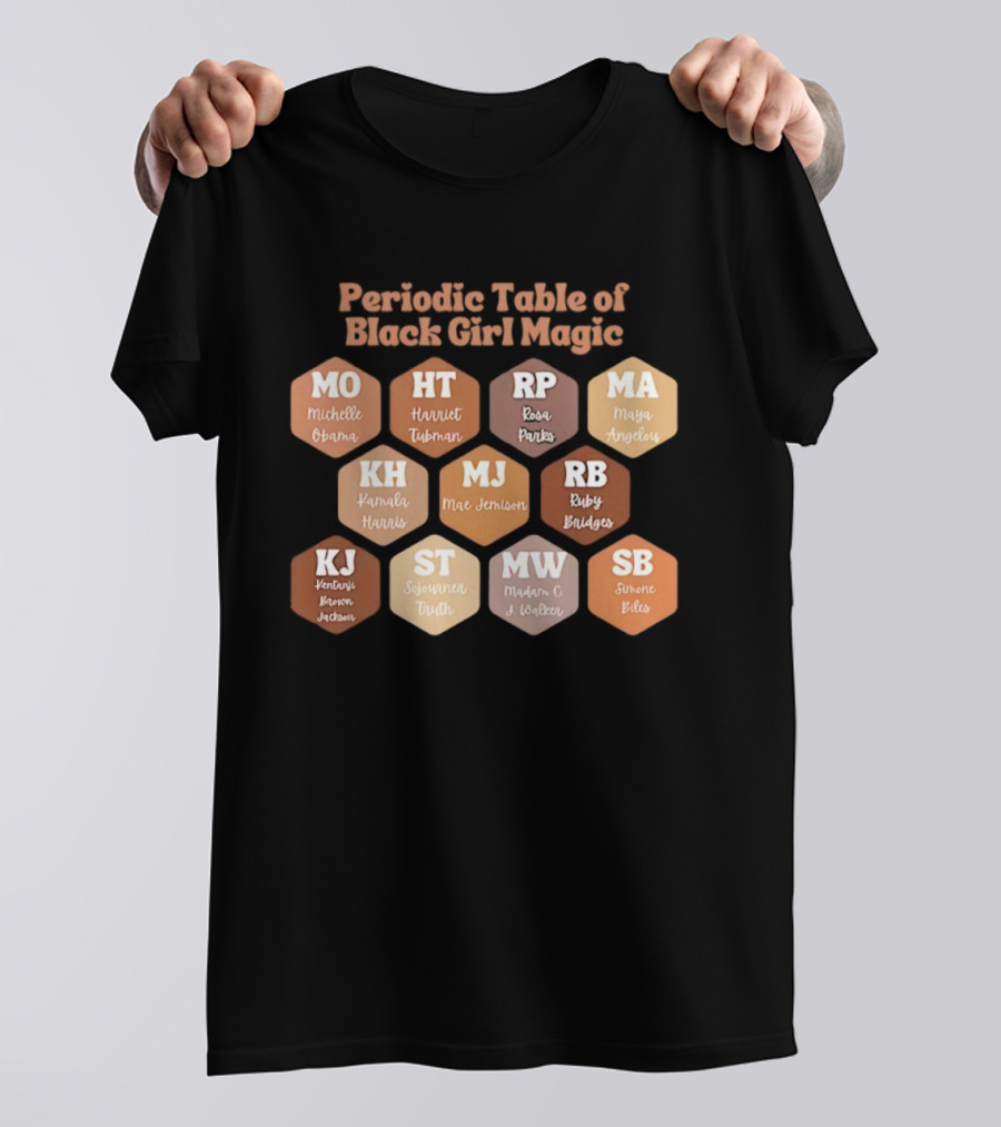 Periodic Table Of Black Girl Magic MO HT RP MA KH MJ RB KJ ST MW SB T-Shirt