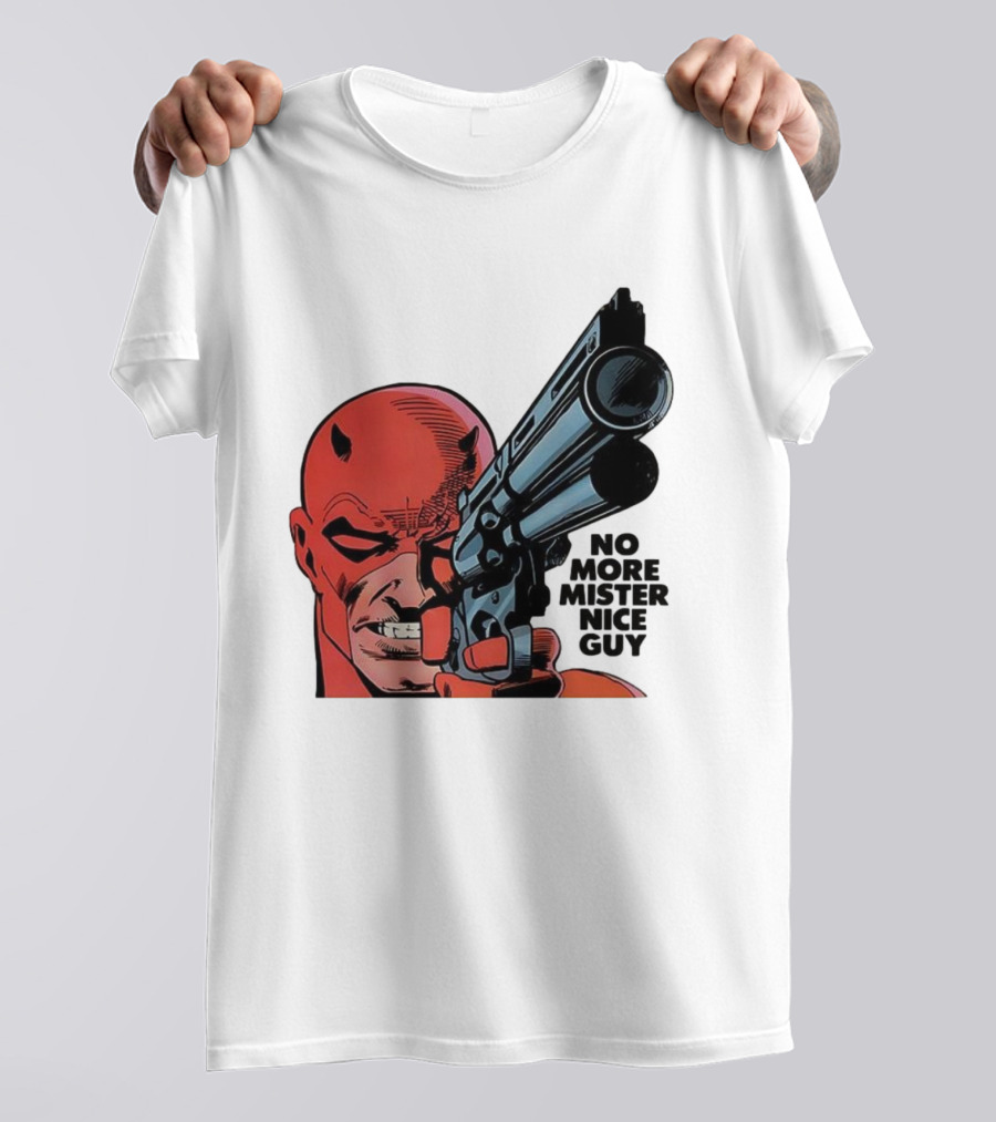 No More Mister Nice Guy Devil With Gun Retro Comic Style T-Shirt