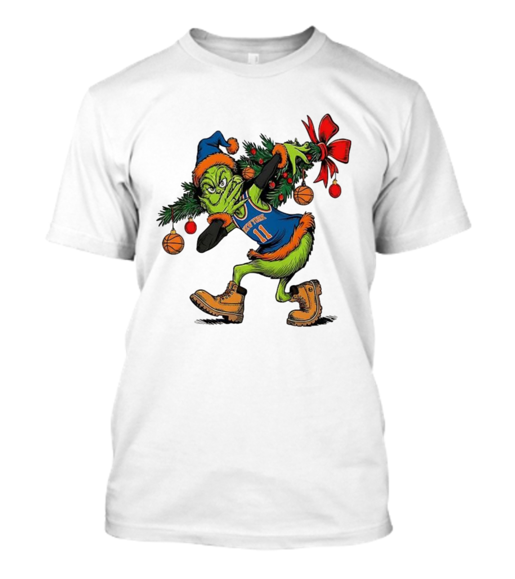 Grinch Knicks Jalen Brunson Christmas Heist Basketball Holiday T-Shirt