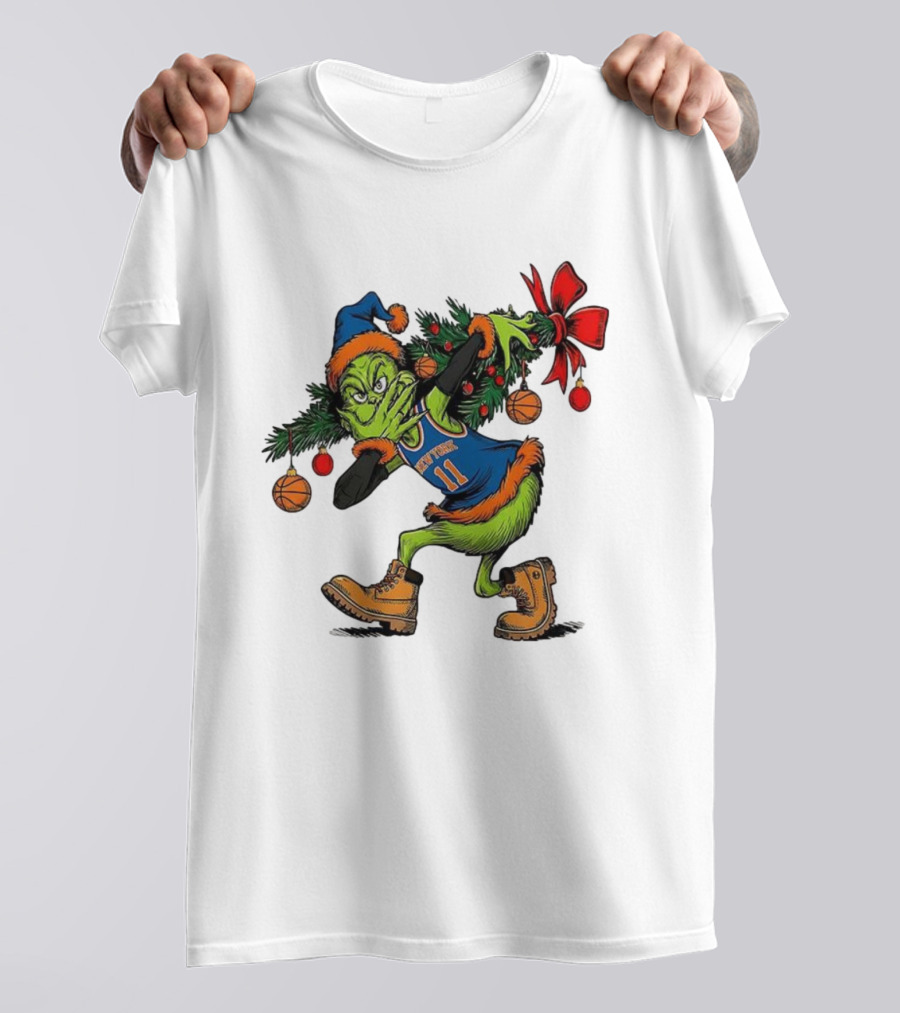 Grinch Knicks Jalen Brunson Christmas Heist Basketball Holiday T-Shirt