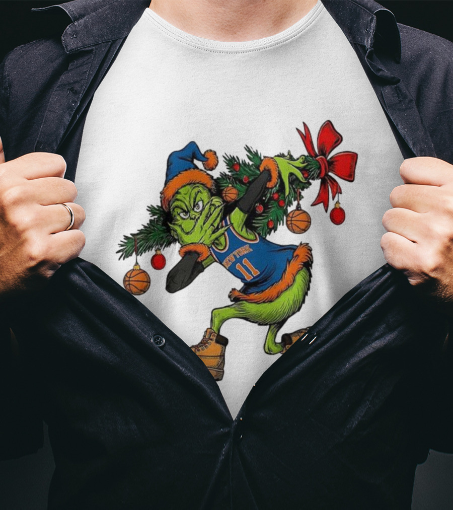 Grinch Knicks Jalen Brunson Christmas Heist Basketball Holiday T-Shirt