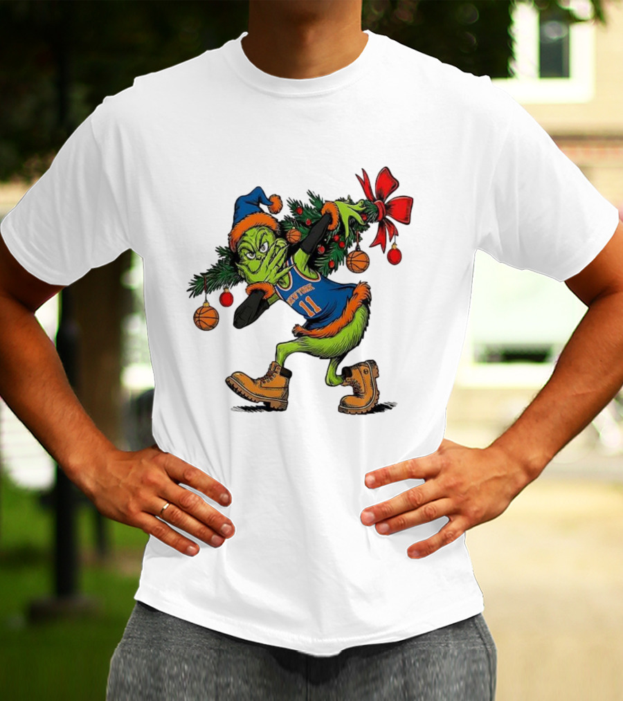 Grinch Knicks Jalen Brunson Christmas Heist Basketball Holiday T-Shirt