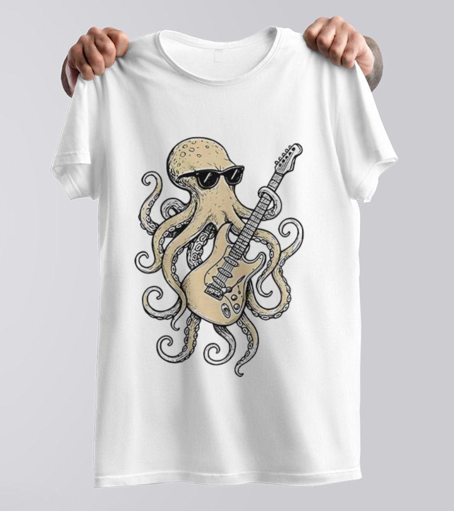 Cool Octopus With Guitar And Sunglasses Meme T-Shirt