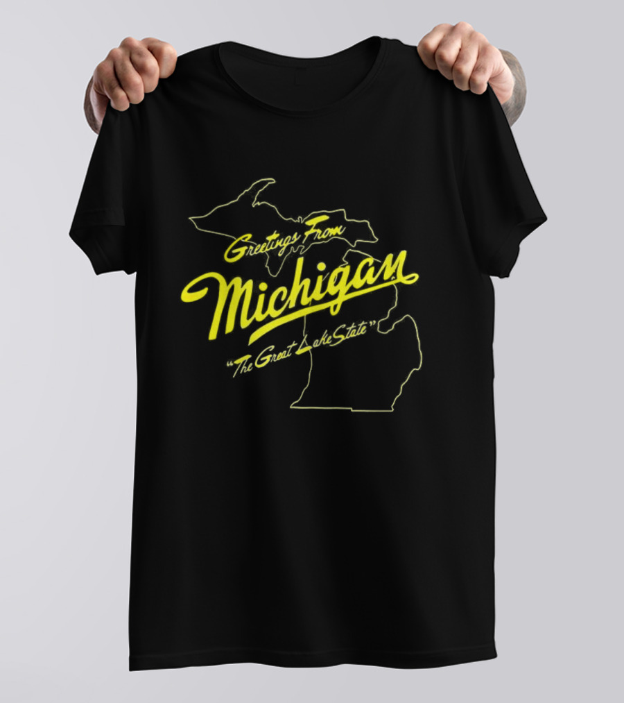 Greetings From Michigan The Great Lake State Map Outline T-Shirt