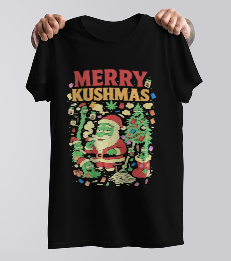 Merry Kushmas Santa Claus Smoking Christmas Tree T-Shirt