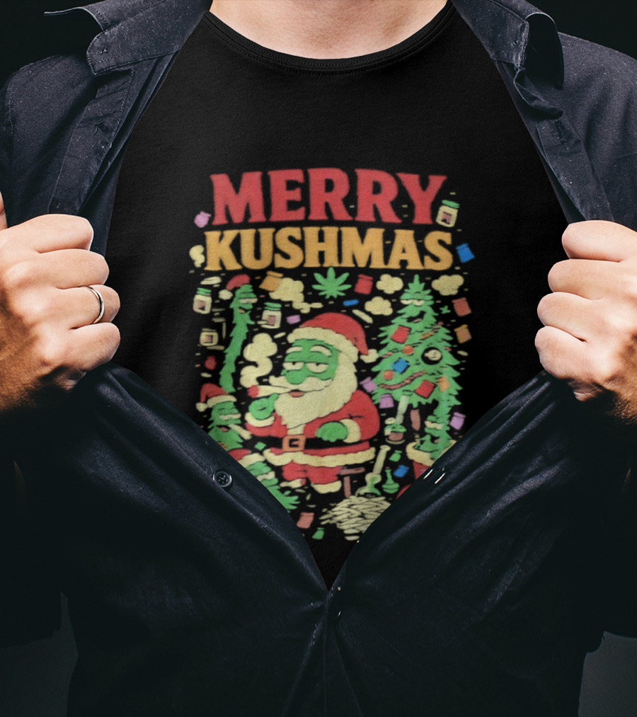 Merry Kushmas Santa Claus Smoking Christmas Tree T-Shirt