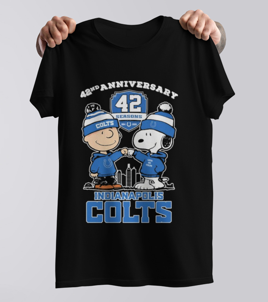 Snoopy Charlie Brown Indianapolis Colts 42nd Anniversary Seasons T-Shirt