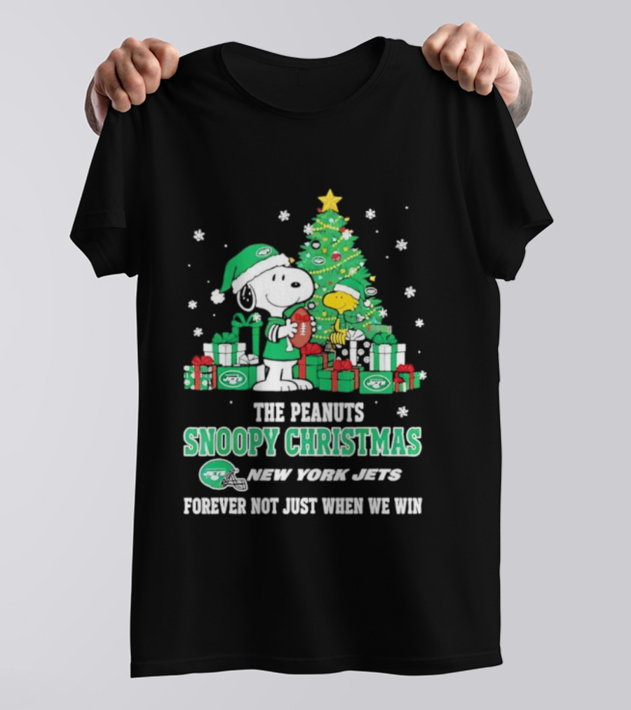 The Peanuts Snoopy Christmas New York Jets Forever Not Just When We Win Football Tree Holiday Theme T-Shirt