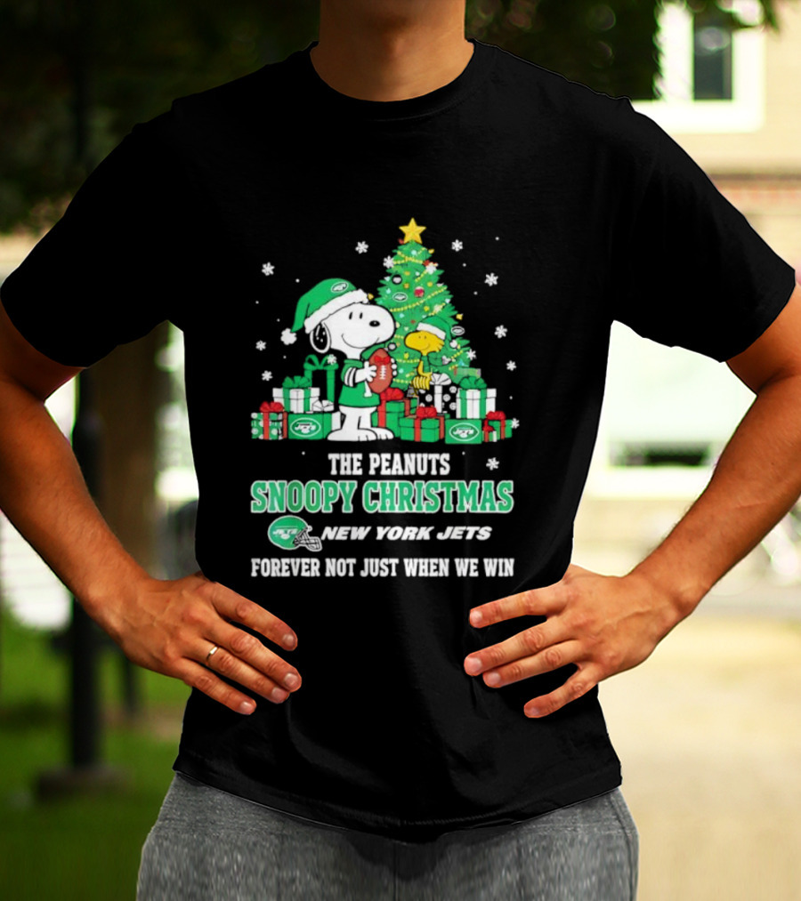 The Peanuts Snoopy Christmas New York Jets Forever Not Just When We Win Football Tree Holiday Theme T-Shirt