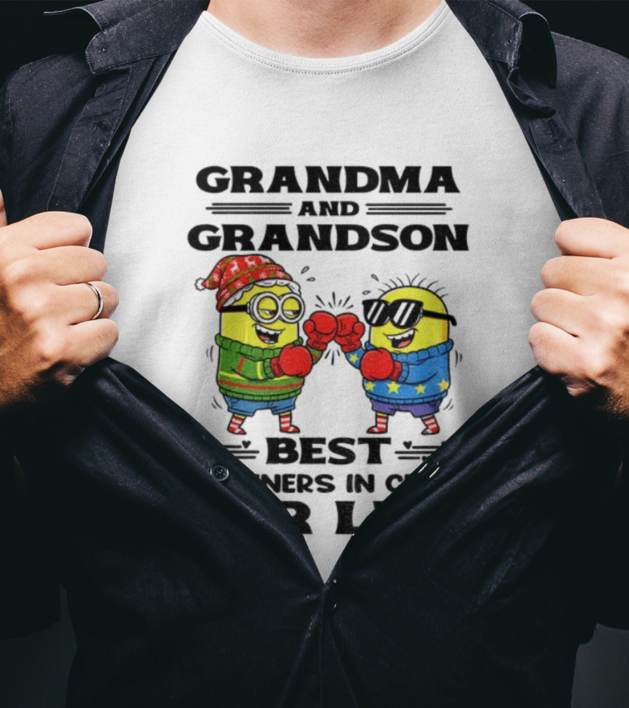 Grandma Grandson Best Partners In Crime For Life Christmas Minions T-Shirt