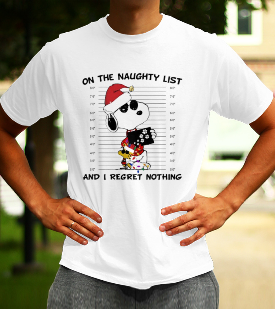Naughty List Regret Nothing Snoopy Woodstock Christmas Holiday Sweater T-Shirt