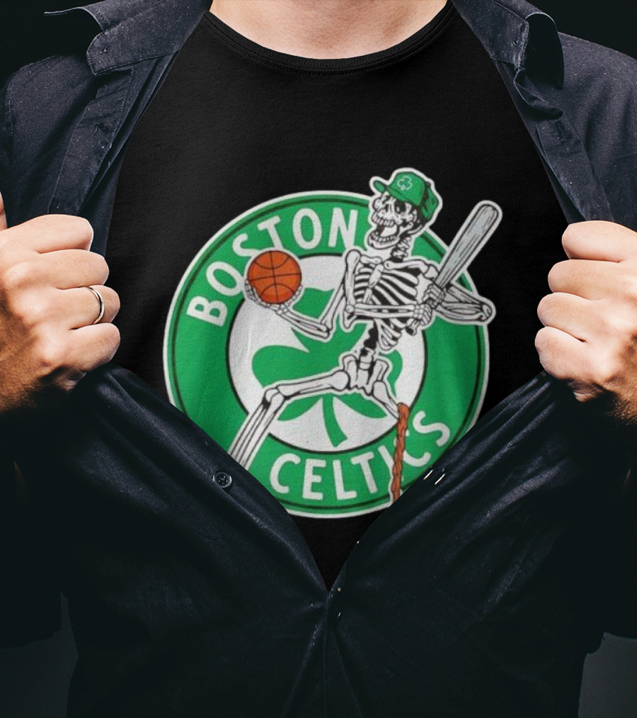 Boston Celtics Skeleton Player Basketball Logo T-Shirt