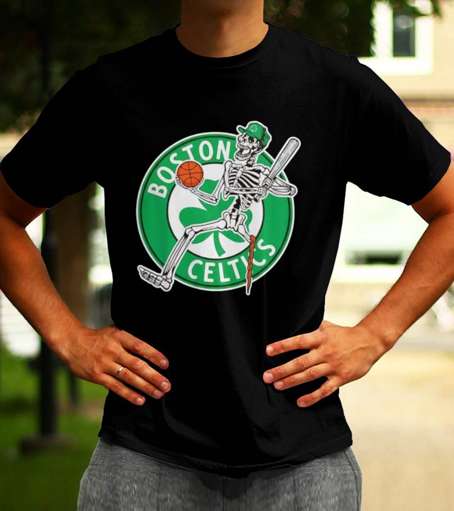 Boston Celtics Skeleton Player Basketball Logo T-Shirt