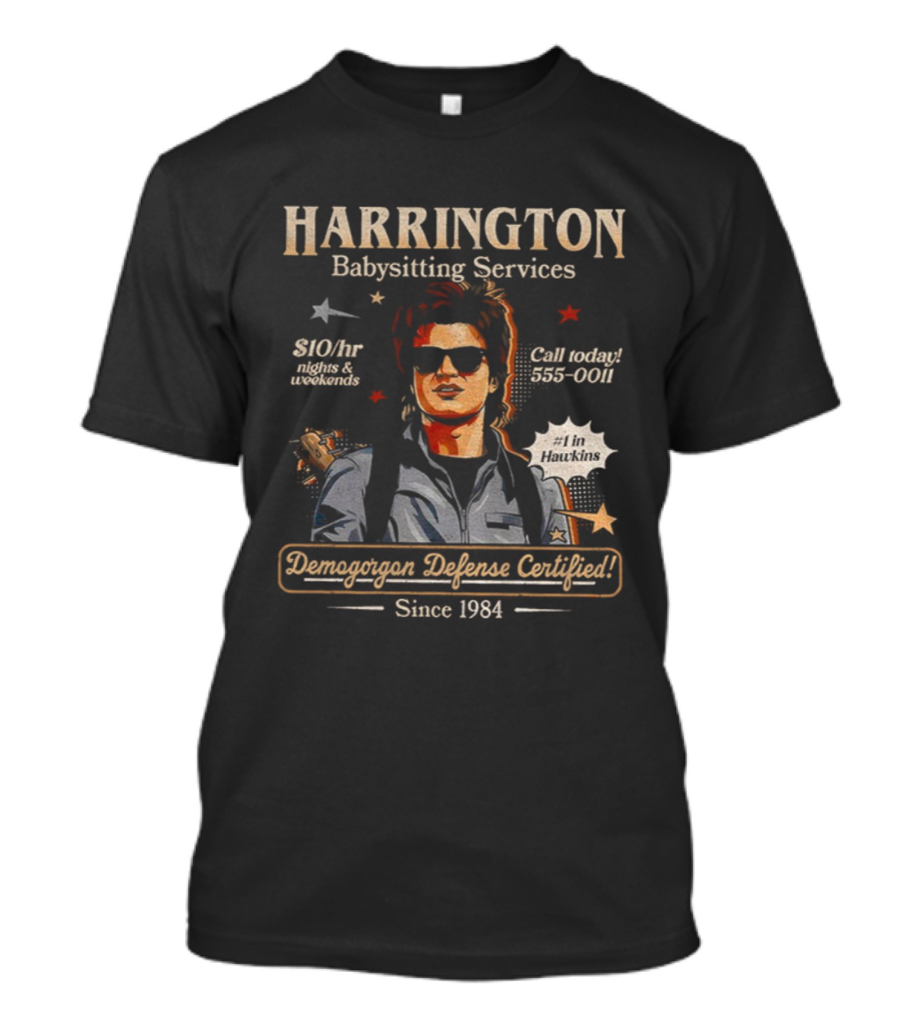 Harrington Babysitting Services Demogorgon Defense Certified Since 1984 Stranger Things T-Shirt