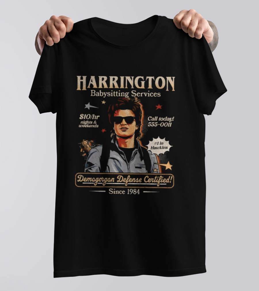 Harrington Babysitting Services Demogorgon Defense Certified Since 1984 Stranger Things T-Shirt