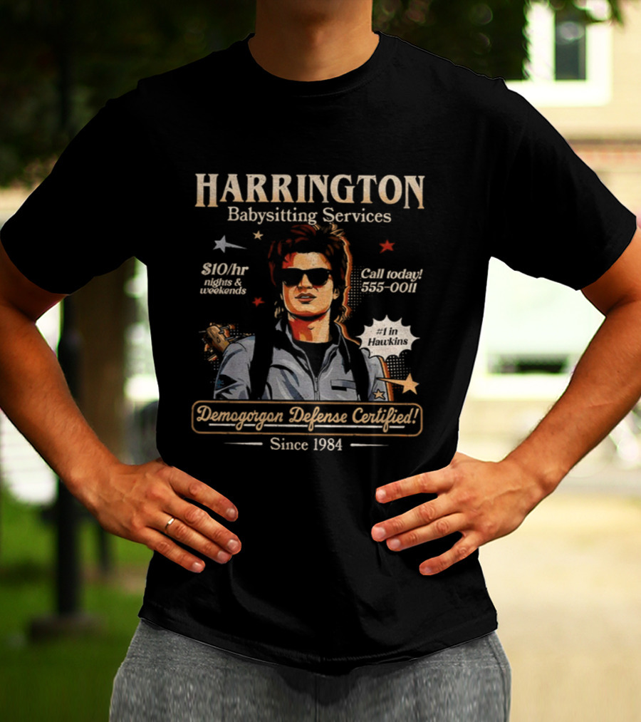 Harrington Babysitting Services Demogorgon Defense Certified Since 1984 Stranger Things T-Shirt