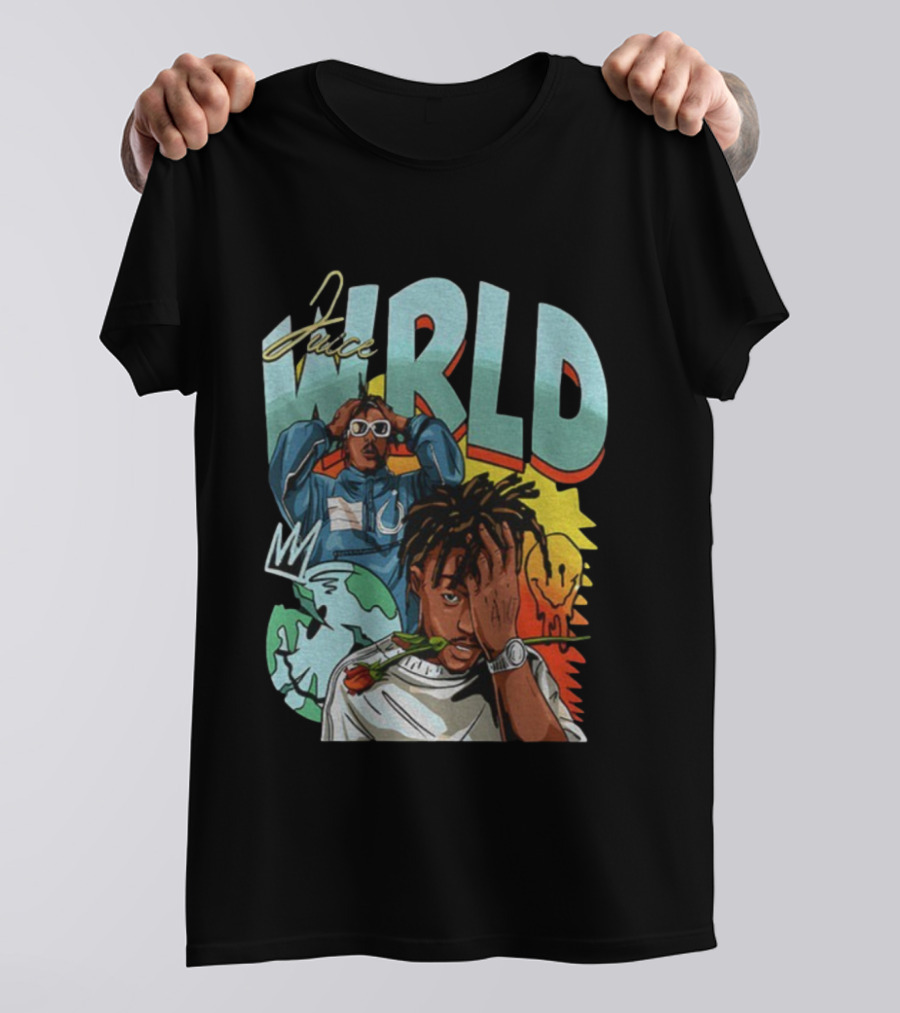 Juice WRLD Cartoon Style World Globe Rose Artwork T-Shirt