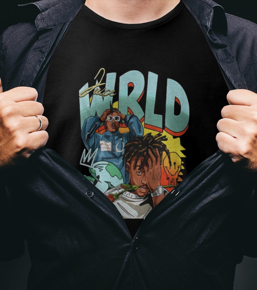 Juice WRLD Cartoon Style World Globe Rose Artwork T-Shirt