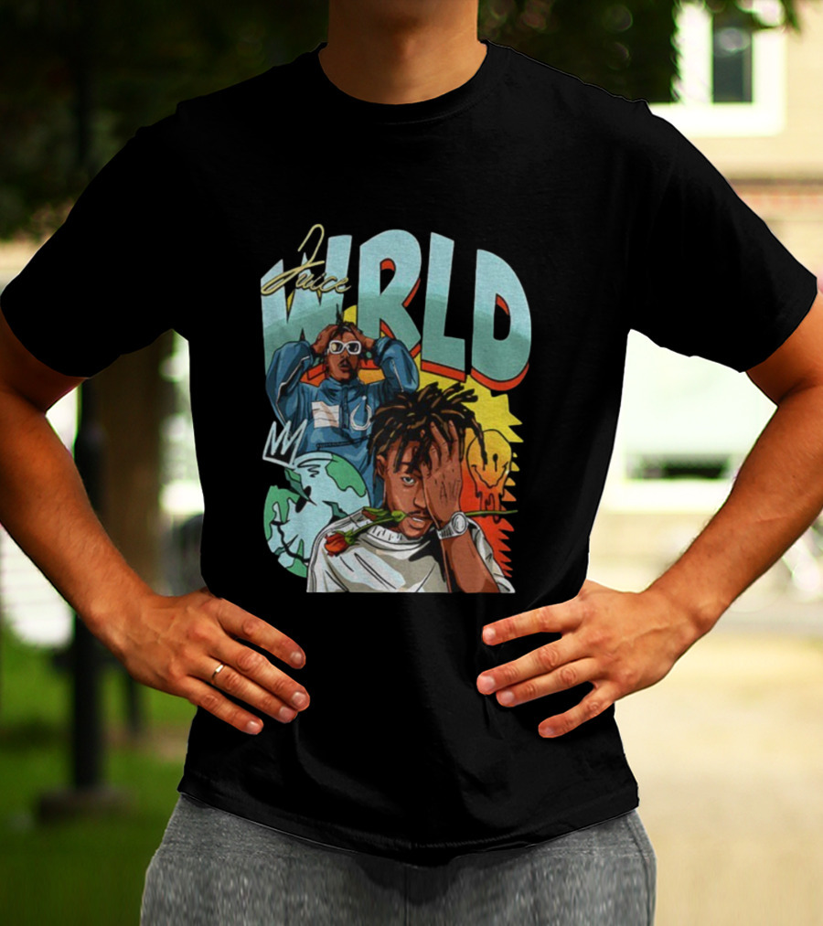 Juice WRLD Cartoon Style World Globe Rose Artwork T-Shirt