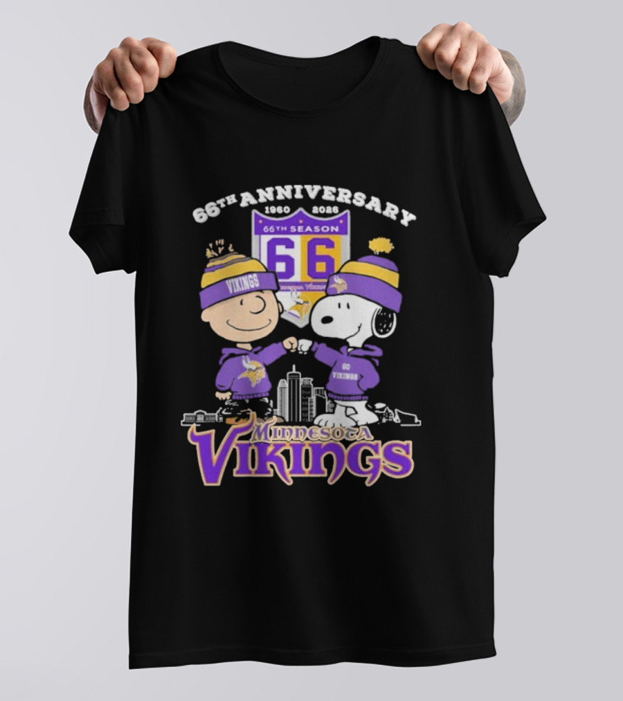 Snoopy Charlie Brown Peanuts Minnesota Vikings 66th Anniversary 1960-2026 T-Shirt