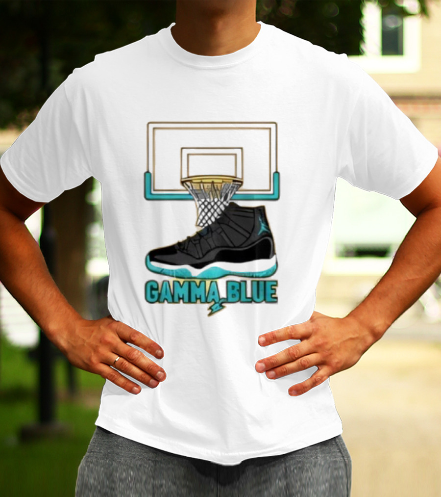 Air Jordan 11 Gamma Blue Basketball Hoop Sneaker T-Shirt