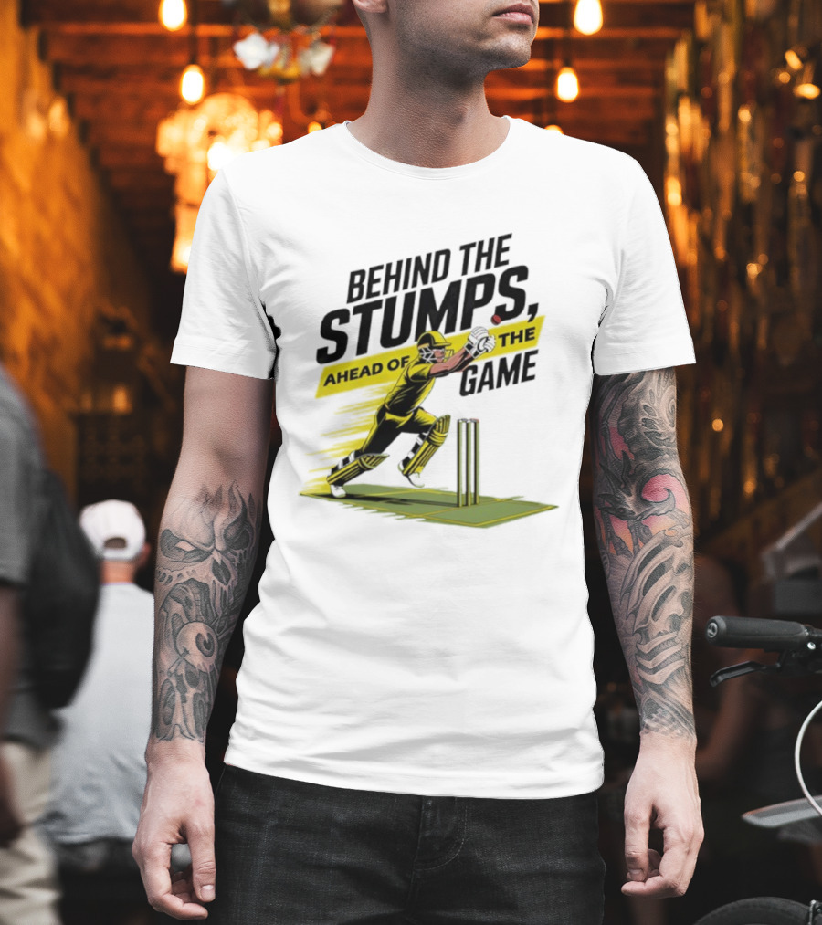 Behind The Stumps Ahead Of The Game Cricket Batsman Wicketkeeper Catching Ball T-Shirt
