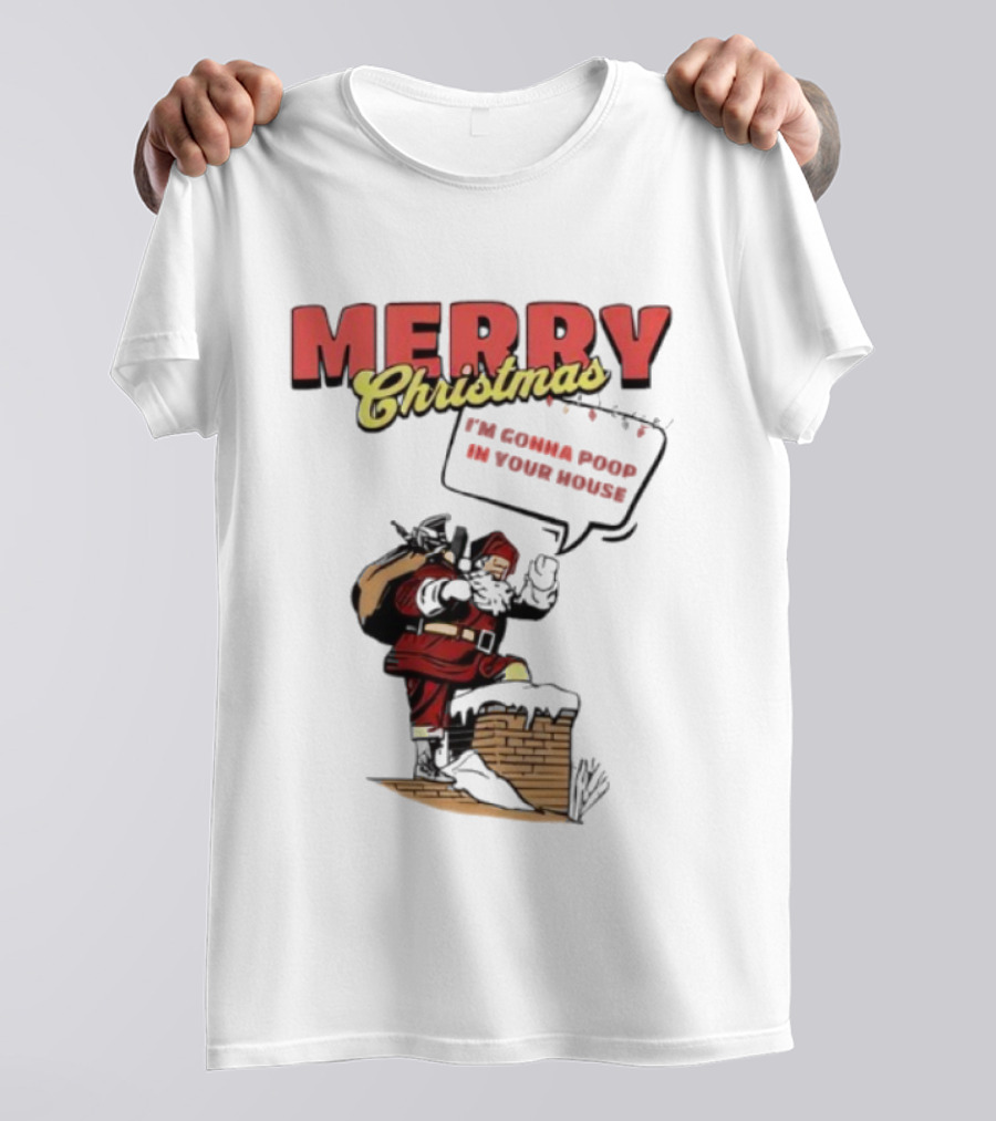 Cleveland Merry Christmas With Santa Climbing Down Chimney T-Shirt