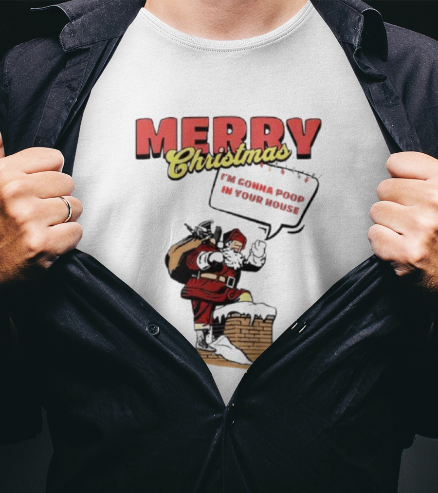 Cleveland Merry Christmas With Santa Climbing Down Chimney T-Shirt