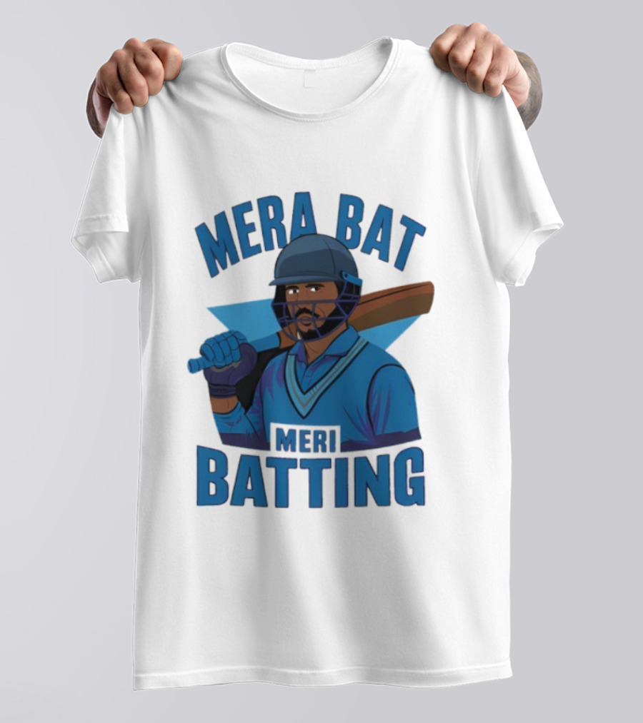 Mera Bat Meri Batting Cricket Player India T-Shirt