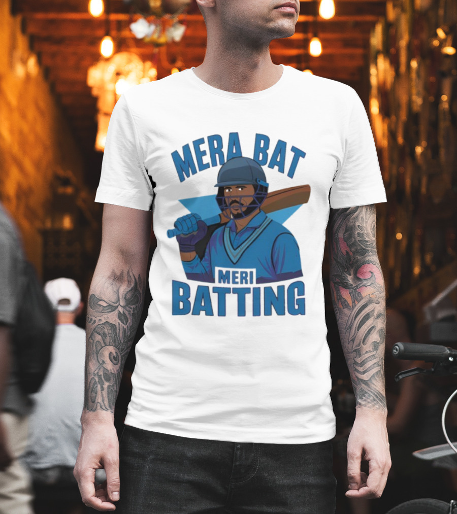 Mera Bat Meri Batting Cricket Player India T-Shirt