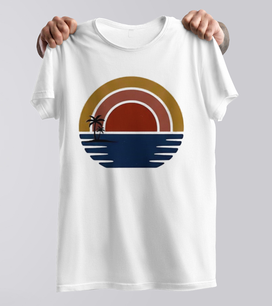 Retro Minimalist Sunset With Palm Trees And Ocean Waves T-Shirt