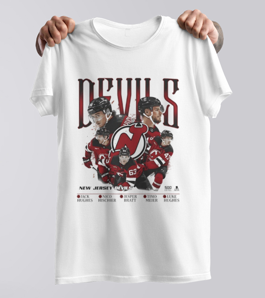 New Jersey Devils Jack Hughes Nico Hischier Jesper Bratt Timo Meier Luke Hughes 5 Stars T-Shirt