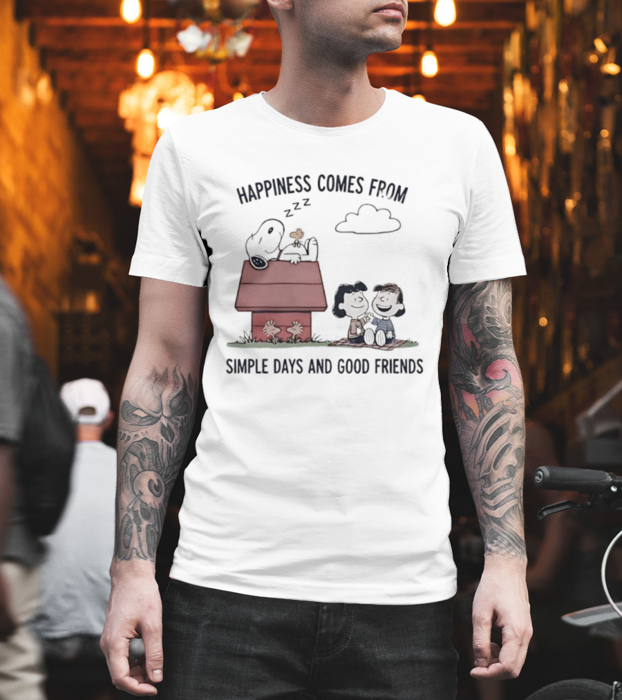 Snoopy Happiness Comes From Simple Days And Good Friends Peanuts Woodstock Charlie Brown Duo T-Shirt