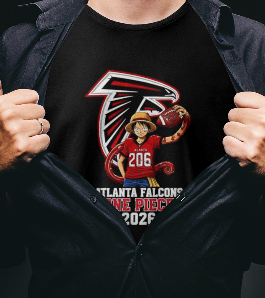Atlanta Falcons One Piece Luffy 2026 Football Anime Crossover T-Shirt