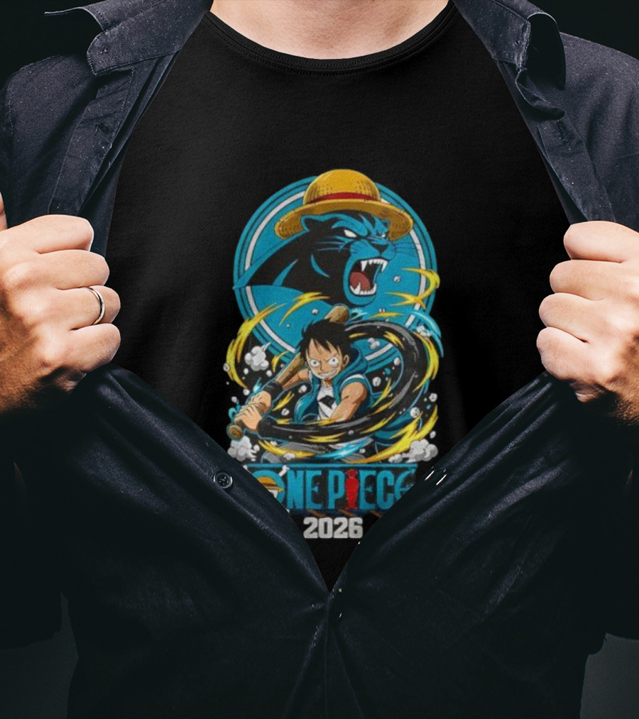 Carolina Panthers One Piece Luffy 2026 Crossover Fan Art Event T-Shirt