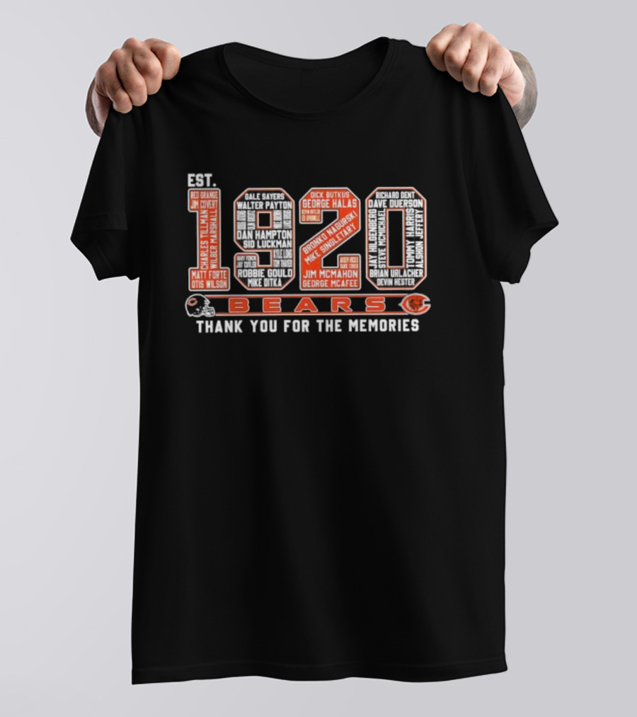 Chicago Bears Est 1920 Thank You For The Memories NFL Team Players And Coaches List T-Shirt